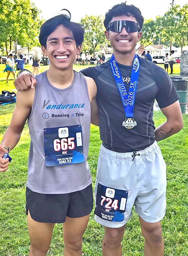 On Saturday, July 4th, 11 Fillmore runners competed at the 42nd Annual 4th of July run in Newhall. Pictured is Former teammates and FHS Alumni Camilo Torres top finisher for Fillmore with a time of 14:51.87 and Nicholas Hurtado, of Piru and a former student/athlete at Fillmore High School, joined the Fillmore contingent and finished with a time of 18:38.39.