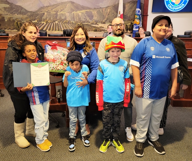On Tuesday, December 10, 2024, Fillmore City Council presented the Fillmore AYSO Epic Soccer Program with 1st Place for the 2024 Central Avenue Christmas Tree Decorating Contest. Inset, the groups’ winning tree. This year’s honorable mention was the Heritage Valley Blazers.