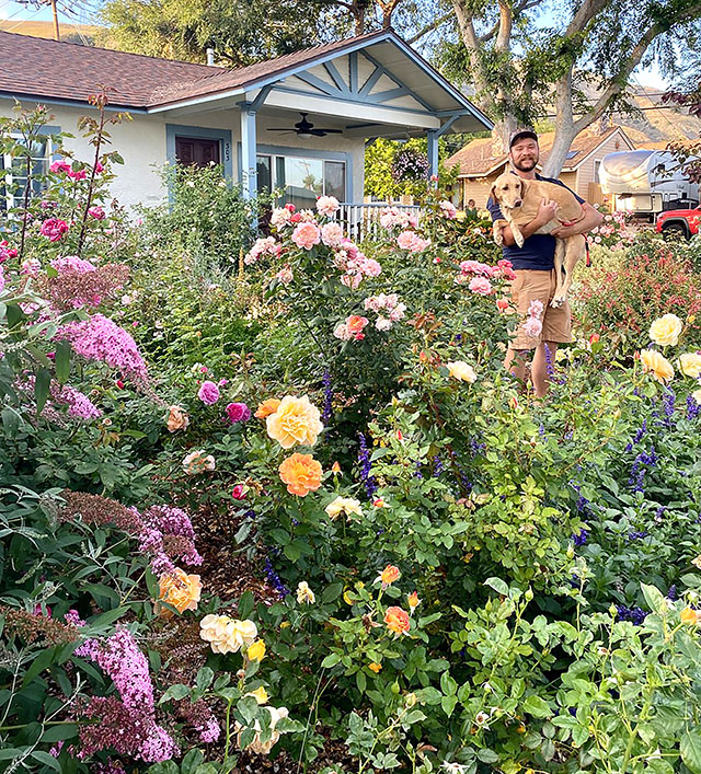 Fillmore Civic Pride volunteers have selected the 2026 “May Yard of the Month” winner as Tim Klittich and his beautiful yard in the 300 block of Blaine. Avenue Pictured is Tim along with his dog, Hazy. Photo credit Linda Nunes.