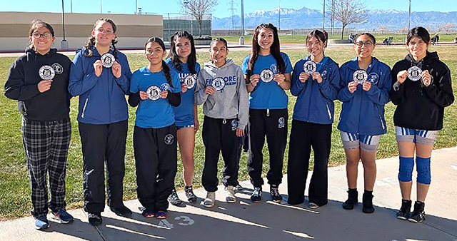 On February 13-14, FHS girls Wresting traveled to Adelanto High School. Pictured is the Flashes Girls Wrestling Team, left to right: Sophia Rivera, Annabelle Olaguez, Aubree Herrera, Michelle Pinedo, Naomi Bonilla, Skyla Sandoval, Alani Alvarado, Sofia Montelongo, and Delilah Cervantez.