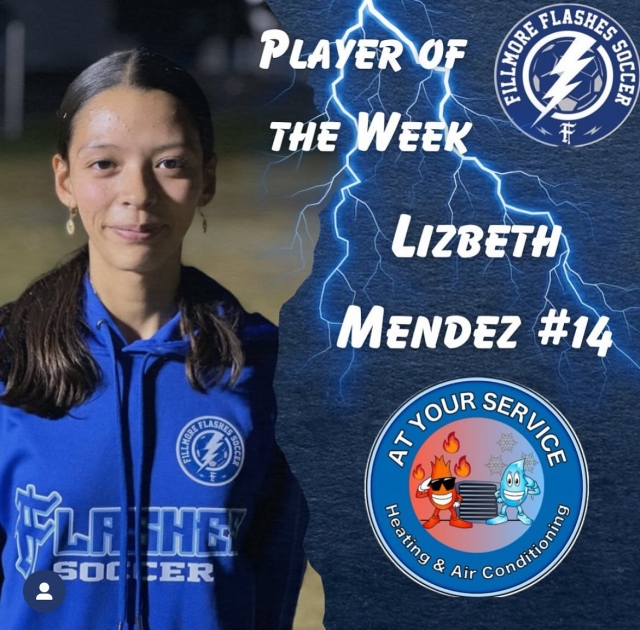 Congratulations to Lizbeth Mendez for earning Player of the Week! Thank you, At Your Service Heating & Air Conditioning for your Support! Courtesy https://www.facebook.com/fillmoreladyflashes. 