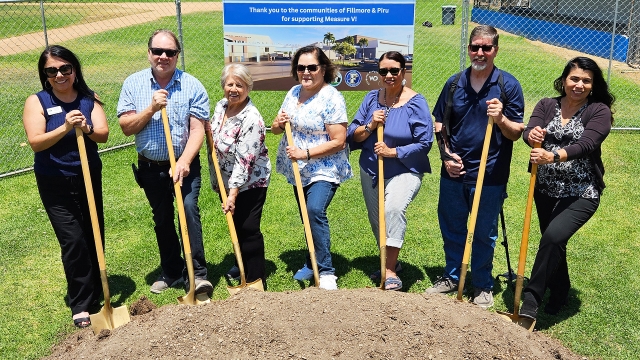 On Wednesday, June 11th, 2025, Fillmore Unified School District Superintendent Christine Schieferle, Trustees Scott Beylik, Lucy Rangel, Olivia Palacio, Tricia Gradias, and Sean Morris, along with new Fillmore High School Principal Cinda Francis welcomed the start of construction of the new FHS Athletic Complex with a golden shovel groundbreaking ceremony. 
