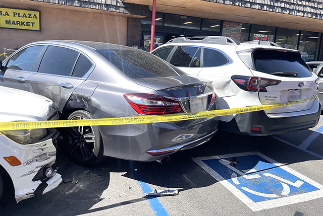 On Sunday, March 8, at 11:40a.m. Fillmore Police responded to reports of a suspicious vehicle at the 400 block of Fillmore Street. Once on scene Deputies spotted a vehicle matching the reported description and attempted to initiate a traffic stop, the vehicle failed to yield. This resulted in a pursuit with the suspect driving through Central Park and onto the pedestrian walkway near Fillmore City Hall, causing damages Police cancelled the pursuit due to safety concerns. Later at 12:46p.m. Police responded to a Hit and Run accident at 1055 Ventura Street, where reportedly three occupants fleeing the vehicle which matched the description of the vehicle involved in the earlier pursuit. Photo credit Angel Esquivel.