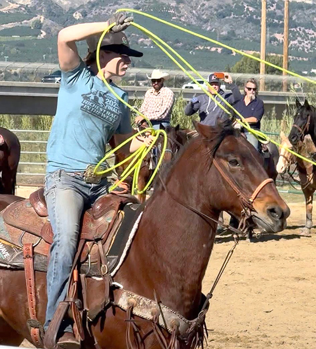 The Fillmore Roping Club held its Thanksgiving roping event on Friday, November 28. Pictured is Hayley Abbatoye, 21, one of the many club members competing at the Fillmore Equestrian Center.