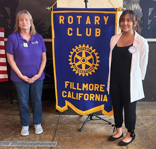 Last week’s Fillmore Rotary speaker was Rotarian Marisol Gonzales, who gave a Kraft talk about herself. Since graduating from college she has worked for Rotarian Tim Hagel, in Thousand Oaks for the Sheriffs’ Department. She also works at One Step A La Vez and the California Conservation Corp on the weekends. She enjoys helping people and serving others. Pictured is Fillmore Rotary President Anna Reilley and speaker Marisol Gonzales. Photo credit Martha Richardson. 