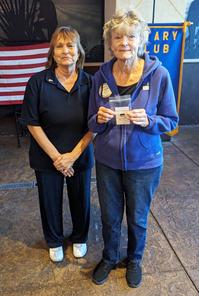 Above is President Anna Reilly presenting a Rotarian of the Month pin to Martha Richardson at last week’s meeting for all she does for the Fillmore Rotary Club.