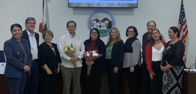 At the April 2, 2024, Fillmore Unified School District Board meeting, Office Manager Beatriz Zamora and English teacher Bill Chavez we’re recognized for their dedication and commitment to Sierra High students. The Board of Trustees, Superintendent Christine Schieferle, and Sierra High Principal Blanca Mendieta said they appreciate everything Beatriz and Bill do to support student success! Zamora said, “My ultimate goal is to always put students first.” “My career here at Sierra High School has been important and meaningful,” stated Chavez.