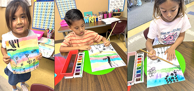 Rio Vista Elementary School Principal Kayleigh Kelp said, “Mrs. Watson’s kindergarteners have been bringing science and art together! As they learn about plants, students created their own plant drawings while exploring color mixing.”