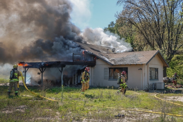 On Tuesday, February 13, at noon, firefighters arrived one the scene of a two-story residential structure fire in the 3900 block of Guiberson Road, near Piru. Crews reported heavy fire conditions and a second alarm was dispatched. The fire was knocked down and investigators were searching for the cause. Primary search was all clear in the vacant structure and there were no personnel injuries. Fire crews stayed on-scene for hours mopping up and cooling all hot spots. Photo credit Angel Esquivel-Firephoto_91.