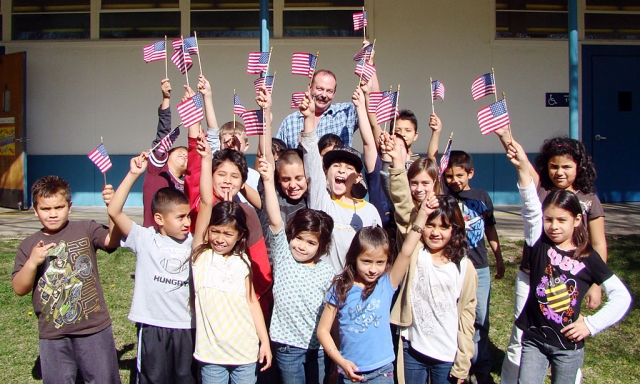The Rotary club brought flags for the third grade classes. Picture is Mr. Raymond’s class.
