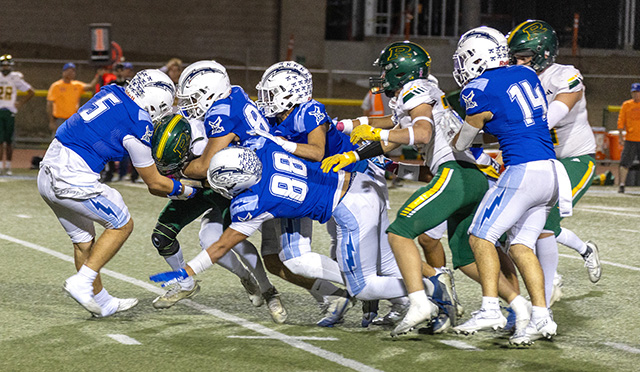 On Friday, October 16, the Fillmore High School Flashes JV and Varsity Football Teams faced Royal High School during their 2026 Homecoming games. Pictured above is action from the Varsity game, in which the Flashes shut out Royal, 35-0, holding the Highlanders to fewer than 100 yards of offense and securing first place with two games remaining in the regular season. The JV team fell to Royal, 14-0. The Varsity halftime show featured performances by the FHS JV and Varsity cheer squads and marching band, along with the presentation of the Homecoming Court. Photo credit Crystal Gurrola.