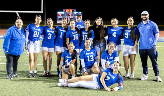 On Monday, October 13th, FHS JV Girls Flag Football took on Channel Islands High School for the League Championship game, defeating the Raiders, 20-14, and claiming the title of League Champions. Photo credit Crystal Gurrola. See more game photos online at www.FillmoreGazette.com.