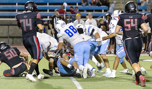 On Friday, September 11, Flashes defeated Grace High School, defending CIF champions, 62–34. Above, Flashes varsity players make a tackle against Grace. Below, a Flashes player makes the catch and scores. Photo credit Crystal Gurrola. The Flashes face Carpinteria this week. JV plays Thursday, September 17, at 5 p.m. Varsity will host Senior Night Friday, September 18, with ceremonies at 6:30 p.m. and kickoff at 7 p.m. Come support the Flashes as they celebrate their seniors!