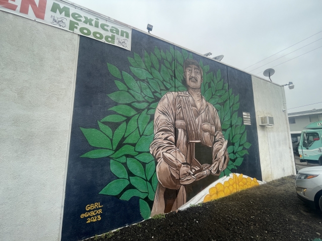 Fillmore’s muralist/artist Gab Cardenas created this mural on the east side of the Tipsy Fox Liquor building, 1149 Ventura Street, Fillmore. The inspiration for the mural, posted on Instagram, was “Farmworker love for the community that raised me”. A time-lapse video of the mural can be seen on Cardenas’s Instagram account, @GXBCXR. Photo credit Angel Esquivel-AE News.