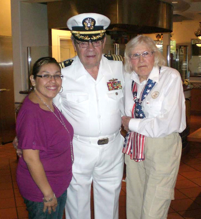 Pictured (l-r) are Sun Risers Rotary President Irma Rodriguez, Captain Don Gunderson, and Rotarian Ruth Gunderson.