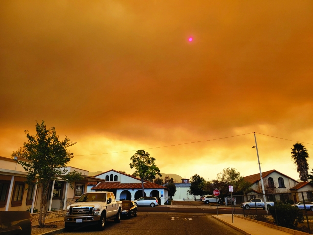 On Wednesday, January 22, 2025, at 10:53am, the Hughes Fire broke out near Lake Hughes Road near Castaic Lake. By 12:45pm, the skies over Fillmore were filled with smoke and ash, causing poor air quality for the surrounding areas. Evacuations east of Lake Piru were ordered. As of Tuesday, January 28, 2025, at 8:51am, CalFire announced the fire is at 98% containment and 10,425 acres have been burned. For more and updated information visit https://www.fire.ca.gov/incidents/2025/1/22/hughes-fire. Photo credit Gazette staff. 