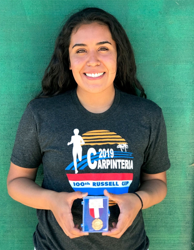 On Saturday, April 13th, at the 100th Russell Cup Invitational, Cynthia Hurtado launched her discus 123 feet, setting a new Fillmore High School record in the Girls Discus throw. The former record was set in 1987 by Becky Palmer, who threw 122 feet and 10 inches. We are super proud of Cynthia! Photo courtesy Kim Tafoya.