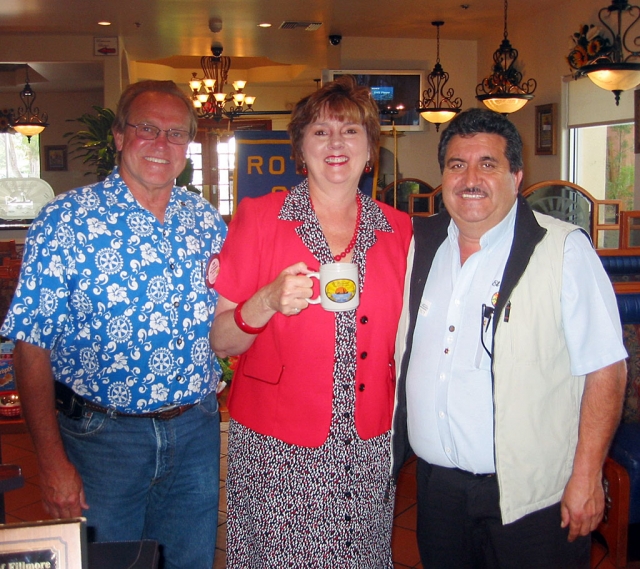 Supervisor Kathy Long was the guest speaker at the Fillmore Sunrisers Rotary Club last Tuesday. Left to right:  Ken Smedley, Sun Risers president; Supervisor Kathy Long; Chuy Ortiz, owner, El Pescador Restaurant.