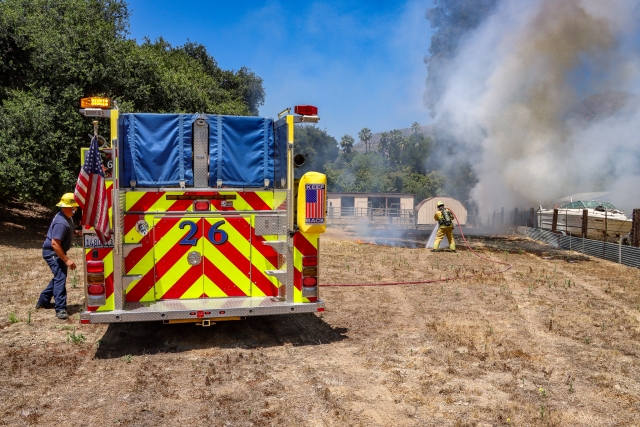 On Thursday, June 20, at 11:38 a.m., the Ventura County Fire Department and surrounding fire stations responded to a boat fire in the 1600 block of Grand Avenue. Arriving firefighters discovered a boat on fire, as well as dry grass blazing in the next-door backyard property. Firefighters on the scene extinguished the fire in minutes. Ventura County Fire investigators were also sent; cause is under investigation. 

Photo credit: Angel Esquivel-Firephoto_91 