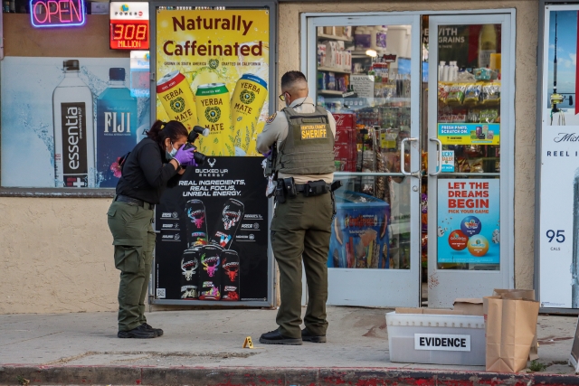 On Sunday, July 20th, at 4:09 p.m., police responded to several reports of a shooting outside Sanchez Market in the 4000 block if E. Center Street, Piru. Upon arrival police found one victim who was treated on-scene and transported to the hospital by ambulance. Photo credit Angel Esquivel