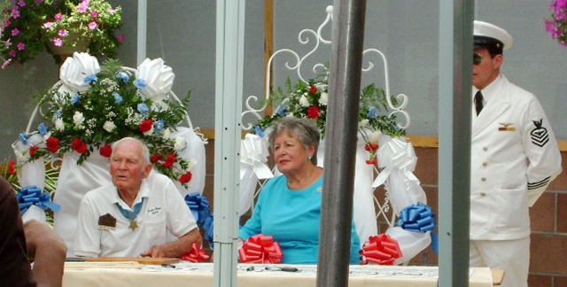 From my friend Barry---here are a few of the pictures I took today at John's Birthday celebration at the La Posta Diner. This was a big event and as you can see from the pictures, John was looking great at 99 years and 337 days old. Medal of Honor Recipient, John Baca was there and you can see him with John and in a couple of the pictures talking with a gentleman who put together an awesome motorcycle tribute to the military folks who were at Pearl Harbor when we were attacked on Dec 7, 1941.  You can see where John Finn signed the gas tank. Also, the granite marker you will see was dedicated to John as was Historic California U.S. 80 is now called John Finn Route. For the record, John was born on July 24, 1909 and not July 23, 1909 as you will see in just about every publication that you read about John, including the very nice granite marker they dedicated to John today. I hope you all enjoy the pictures. Sincerely, Barry