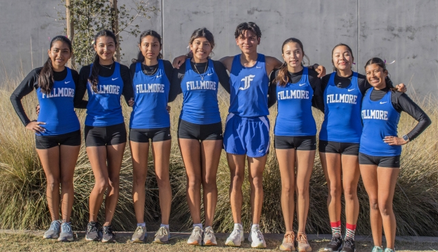 On Saturday, November 16, 2024, the Flashes Cross Country Boys & Girls teams competed in the California Interscholastic Federation Southern Section Division 4 Prelims. The Flashes will be advancing to the next round. Pictured (l-r) are: junior Jannet Vega, senior Jessica Orozco, junior Miley Tello, junior Melanie Flores, senior Omar Heredia, junior Michelle Setty, senior Diana Santa Rosa, and senior Jacqueline Olivares. Photo credit Angel Laureano, FHS Alumni Cross Country runner. 