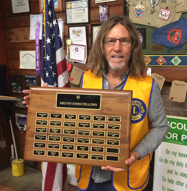 Fillmore Lion Paul Benavidez is this year’s Melvin Jones Fellow. The honor is presented each year by the club to a deserving member. The Lions Club International Foundation Fellowship is given in recognition of humanitarian work. Melvin Jones founded the Lions Club movement in 1917. Photo courtesy Brain Wilson.