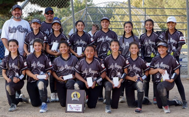 Back Row: Erika Sanchez, Marissa Lugo, Makayla Balboa, Analise Luna, KaLeena Gonzales, Sofie Aviles. Front Row: Analisa Cabral, Alyssa Jacinto, Natalie Segura, Viviana Posadas, Aleena Camacho, Divina Miranda, Desiree Cardona. Manager: Cali Venegas Coaches: Cesar Camacho & Pokey Sanchez. Photos courtesy Amanda Sandez.