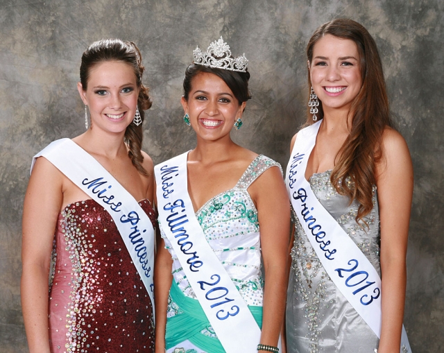 Miss Fillmore 2013 and her court pictured (l-r): Hailee Smith – 2nd Princess, Maria Villalobos – Miss Fillmore and Laura Garnica – 1st Princess. Miss Photogenic - Maria Villalobos, Miss Congeniality and People’s Choice Award - Caitlin McCall. Photo courtesy of Dale Crockett