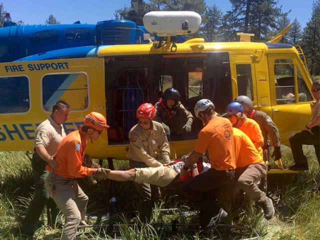 A Ventura County Sheriffs helicopter hoisted Mathiasen and her rescuers out of the canyon, transporting her to a local hospital. Photo Courtesy of Ventura County Sheriff’s Department.