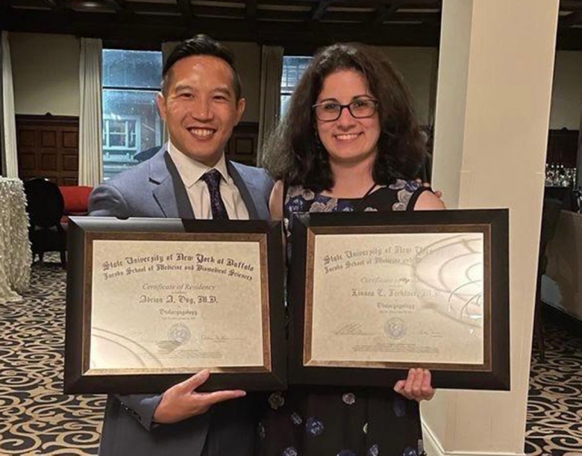 Dr. Adrian Ong and Dr. Linnea Fechtner. Linnea has been selected to pursue an Otology Fellowship in Sarasota, Florida as a Cochlear Implant surgeon. Linnea graduated from Case Western Reserve University School of Medicine in Cleveland, Ohio, Class of 2016. Dr. Ong graduated from the Jacobs School of Medicine & Biomedical Sciences at The University of Buffalo in 2015 and will pursue a Facial Plastic & Reconstructive Surgery Fellowship in Fort Worth, Texas.