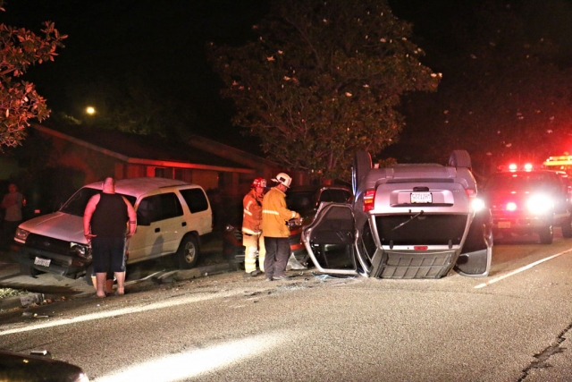 An unnamed driver was arrested Friday night, June 12th at approximately 9:45pm at Sespe Avenue and McCampbell Street. Apparently the driver lost control of his car and flipped it. Photos courtesy Sebastian Ramirez.