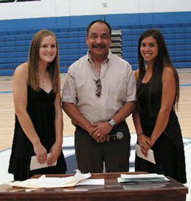 Balden/Scanlin Scholar/Athlete Award: Ashley Grande, Assistant Principal Epi Torres, and Christina Amezcua.