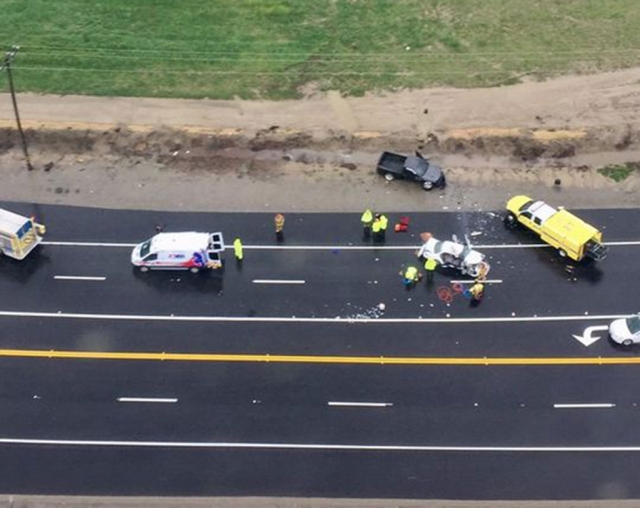 Highway 126 was closed for over an hour on Saturday, March 2, east of Piru, due to a 2-car collision. The crash occurred about 2 p.m. by East Telegraph Road – Highway 126, east of Center Street. A black sport utility vehicle ended up in a ditch and a white sedan came to rest on the highway. One person was pulled for the wreckage at 2:26 p.m. and received medical attention. An emergency helicopter was requested and transported the extricated patient to Ventura County Medical Center. Three additional victims received unnamed injuries. Highway 126 was re-opened at 3:10 p.m. Photo courtesy VC Air Unit.