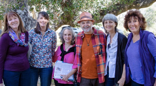 The Ojai Peace Pod by photographer David Baker. Pictured (l-r) Anahato Pomeroy, Kathy Nolan, Julie Heyman, Brian Berman, Lisa Berman and Dianne McCourtney