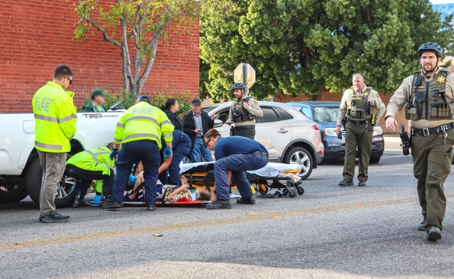 On Friday, November 15, 2024, at about 3:01 p.m., the Ventura County Sheriff’s Office, Fillmore Fire Department, and AMR Paramedics responded to a reported vehicle, a Tacoma truck, versus pedestrian crash near A Street and Santa Clara. Arriving deputies found a female pedestrian injured; paramedics and firefighters responded quickly, and the pedestrian was transported to a local hospital; the patient was in critical condition. The cause of the collision is under investigation. Photo credit Angel Esquivel.