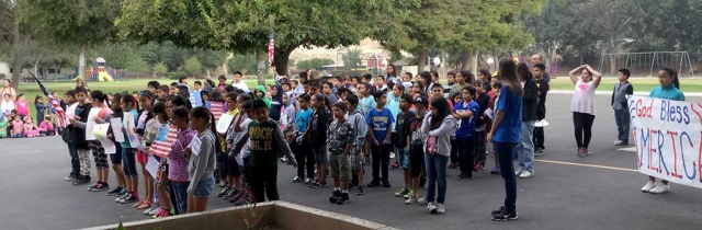 On Friday, September 9, students at Piru Elementary School gathered for a brief 9/11 ceremony. The patriotic event was organized by 4th grade teacher Debra Louth and featured local fire fighters and sheriff's deputies.