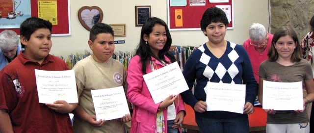 Poetry winners were (l-r) Naythan Martinez, Chris Medrano, Sereth Malagone, Elizabeth Manzano and Rachael Pace.