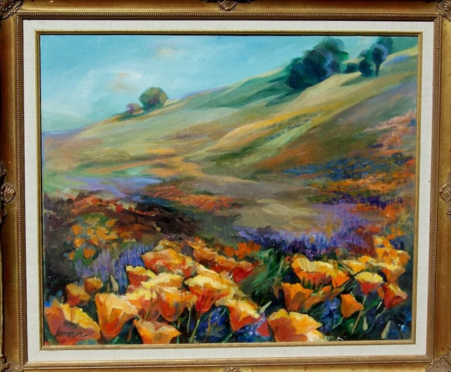Just one of the paintings in the exhibit, "Poppies & Lupine" by Pat Lemmon.