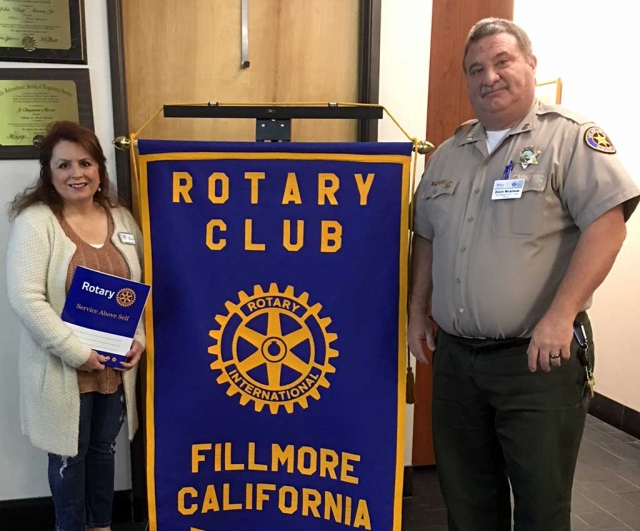 Fillmore Rotary Club Welcomed their newest member Theresa Robledo with open arms as she smiles for a photo with Rotary Club President Dave Wareham. Courtesy Martha Richardson.