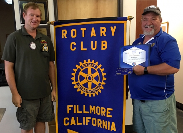 Pictured right is Rotary Club President Andy Klittich presenting former Rotary Club President and Fillmore Police Chief Dave Wareham with a plaque for the “Rotary People of Action Award.” It is for Service Above Self donating your time and talent to benefit your community, at home and around the world. Photo courtesy Ari Larson & Martha Richardson.