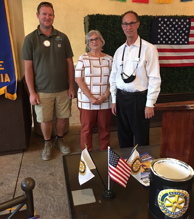 Pictured is Rotary Club President Andy Klittich with Ann Sobel and Rick Schroeder, president and vice president of Resource Development, who shared information with the club about the Mountain View Apartments. Courtesy Fillmore Rotary Club Member Martha Richardson.