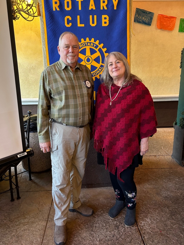 Kyle Wilson gave a special presentation of the Paul Harris Fellow Awards to Renee Swenson and Dave Andersen. Paul Harris was the founder of Rotary in 1905 and he started the Rotary Foundation in 1957. To be recognized for this award $1,000 is donated to the Foundation. It can be donated by the recipient or given in that person’s name. If more than $1,000 is donated the pin will have a special stone such as a Sapphire for each $1,000. Congratulations Renee and Dave! Pictured (l-r) is Dave Andersen and Renee Swenson. Photo courtesy Rotarian Martha Richardson.