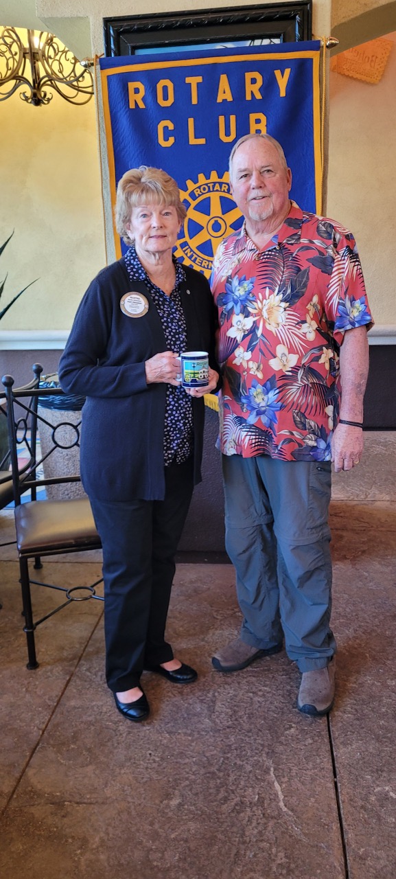 Pictured (l-r) are Martha Richardson and Rotary President Dave Andersen. The Club speaker was Rotarian Martha Richardson. Periodically members give a kraft talk telling others about their lives and interests. She informed the Club she is a fourth generation Ventura County resident with great-grandparents coming from England and Scotland to California. Her grandmother was born in Saticoy, mother born in Fillmore, and she was born in Santa Paula. She and her husband, Dick, were Fillmore High School sweethearts, now married 55 years. She joined Fillmore Rotary in 2001, was the 4th woman to join and has been President twice. Martha was involved with Fillmore Christian Academy for the entire 30 years. She is a docent at both the Rancho Camulos Museum and the Fillmore Historical Museum. 