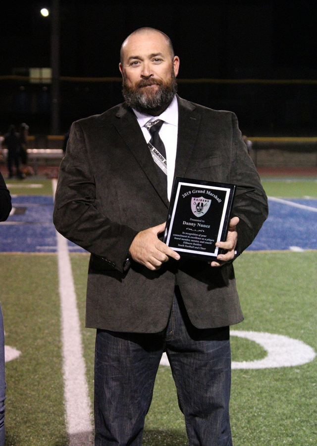 Danny Nunez, Raiders Grand Marshal for 50th year of commitment to Fillmore's youth.