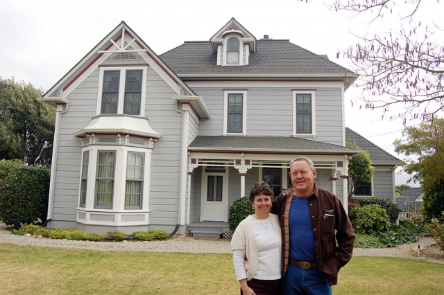 Joanna and Randy Axell on the front porch of their Santa Paula house, built in 1867. Rancho Rodoro is one of four stops on the Barns, Ranches and Homes tour to benefit Santa Clara Vally Hospice on March 12, 2011.