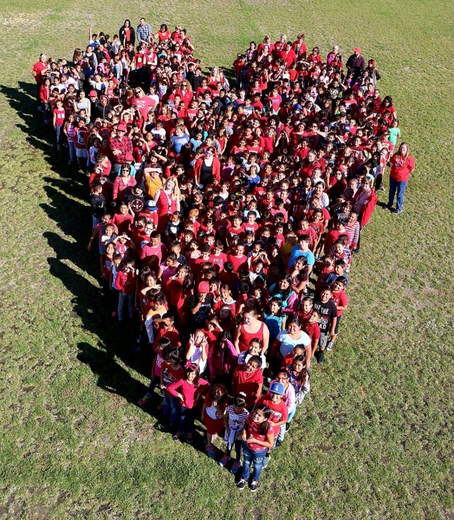 Rio Mesa School is celebrating Red Ribbon Week all the students and teachers form together a giant heart.