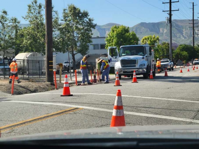 On Tuesday, June 20th, traffic cones were put out for redirecting traffic while SoCal Gas crews worked near the railroad tracks on Old Telegraph Road and A, causing some traffic delays throughout the day. 