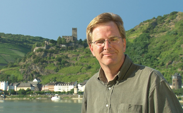 Rick Steves along the Rhine River in Germany.