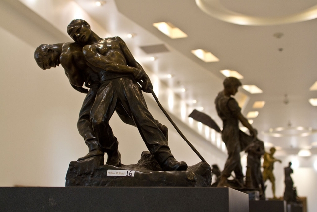 "Men Pulling Rope" bronze sculpture by Henri Louis LeVasseur 